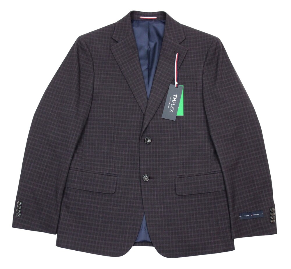Tommy Hilfiger Sport Coat 36 S Modern Fit Purple Check Flex Blazer Jacket New